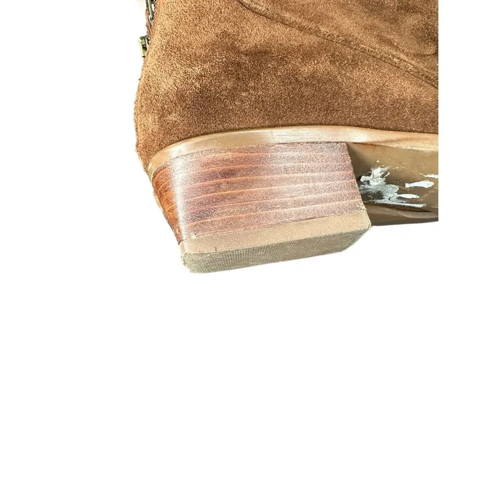Aquatalia Brown Almond Toe Zip Up Block Heel Suede Ankle Boot Bootie Size‎ 7